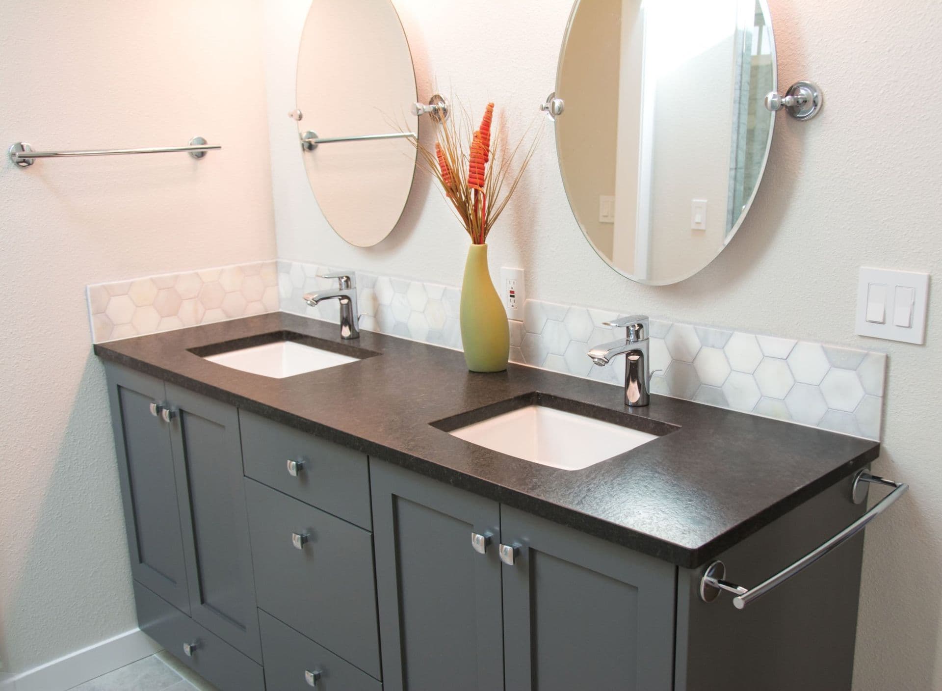 Grey Vanity with undermount sinks